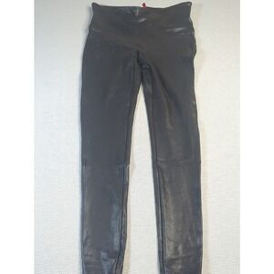 SPANX Black Faux Leather Leggings XL High Rise Shaping Stretch Sleek
